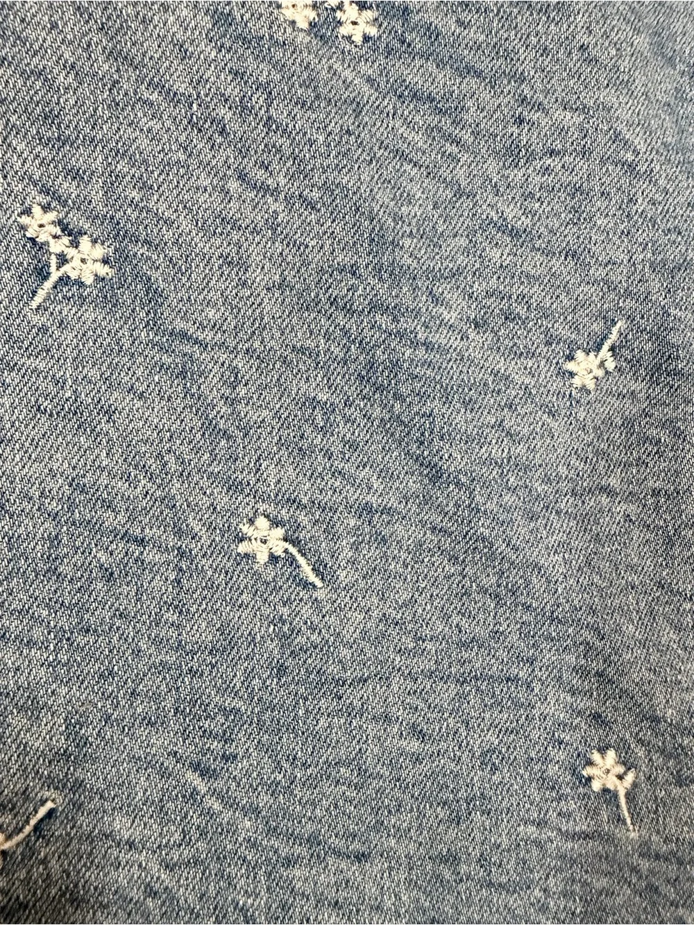 J. Crew Factory Blue Denim Mini Skirt with White Floral Embroidery